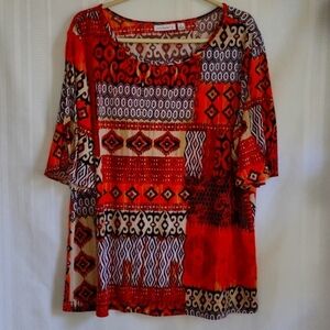 Susan Graver women's vintage blouse geometric pattern XL